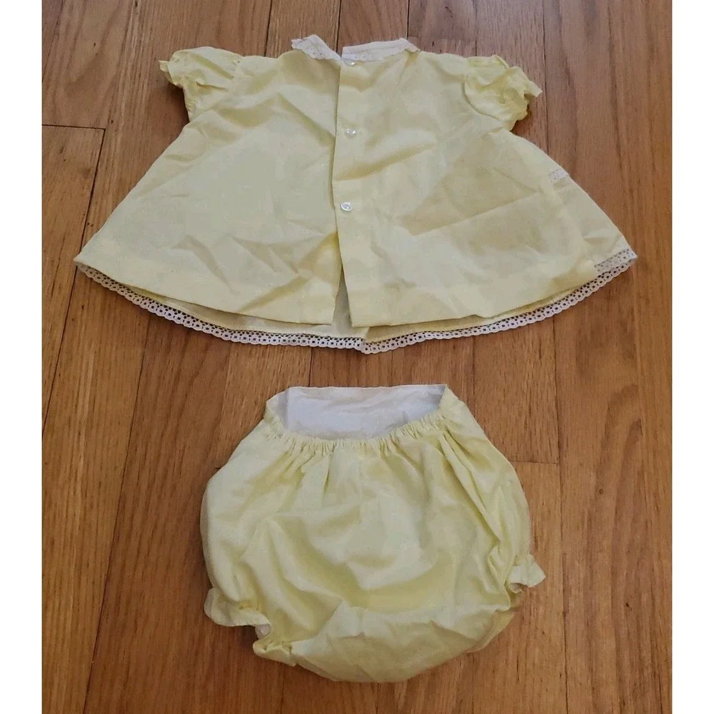 Baby Girl Vintage Yellow Catton Candy Top Dress w Bloomers Diaper Cover 0-6 Mo
